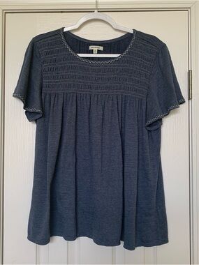 Blue Smocked Yoke Short Sleeve Top by Max Studio. So comfy!!